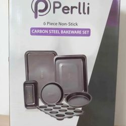 Perlli Baking Pan 6 Piece Set Nonstick Carbon Steel Gray Oven Safe PTFE PFOA Free Bakeware Kitchen Set - BRAND NEW IN BOX 