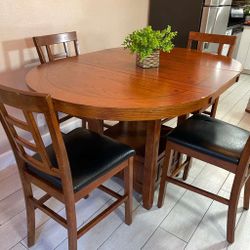 High Top wood Dining Table expandable  with  Four Chairs Brown