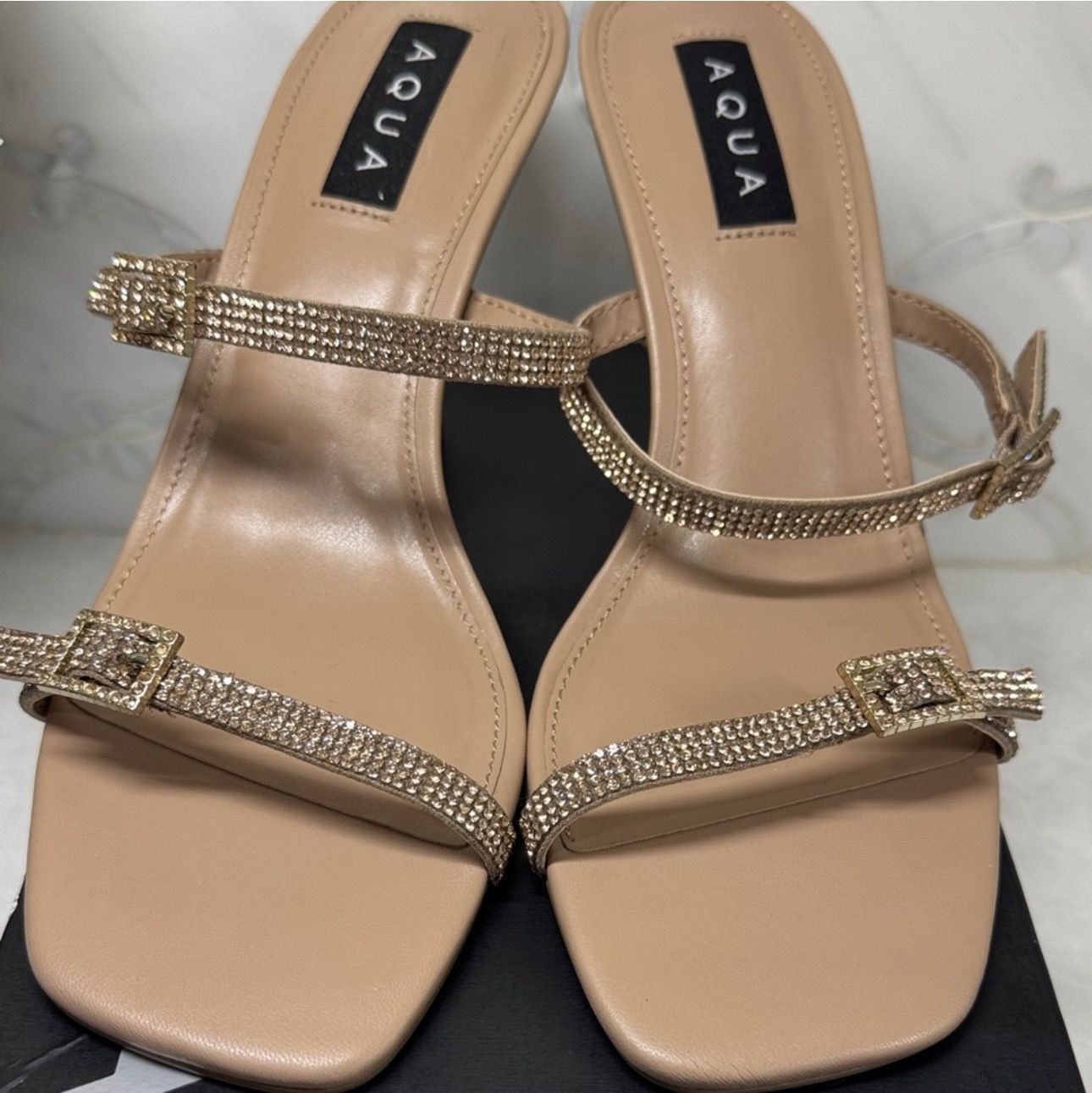 Aqua Rose Gold Buckle Sandals