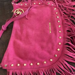 Michael Kors Pink Suede Billy Fringe Messenger Bag