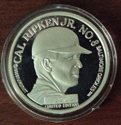 1996 Enviromint Cal Ripken Jr. "2131 Consecutive Games" 1 Troy Ounce .999 Fine Silver Coin