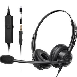  Cell Phone Headset with Microphone Noise Cancelling & in-line Control,3.5mm Computer Headset for iPhone,Android,Samsung,LG,HTC,Blac