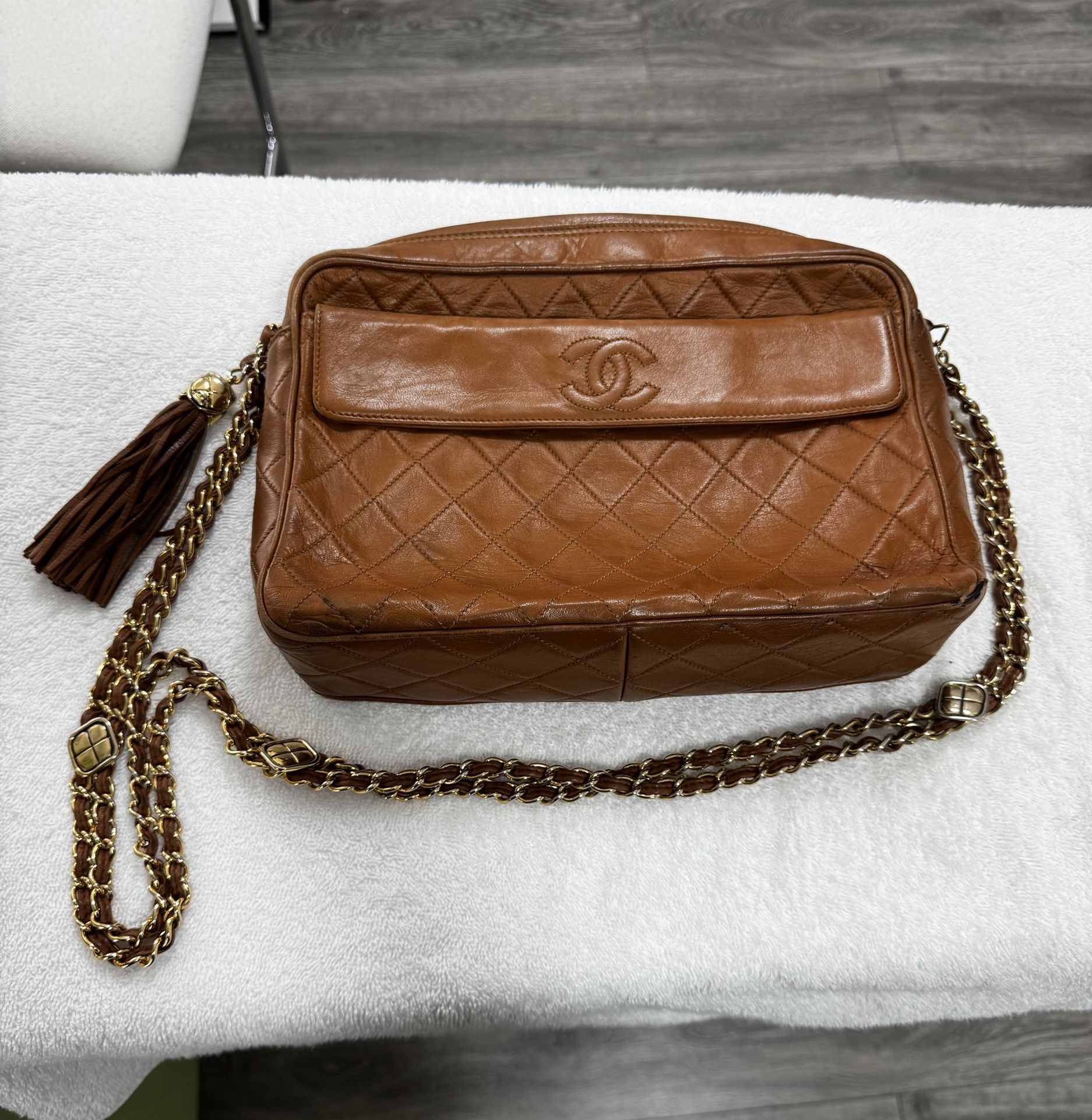 Chanel Vintage Calfskin Brown Shoulder Large Bag