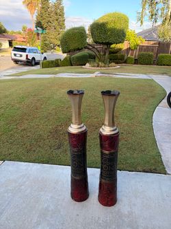 2- 35 inch high metal vases