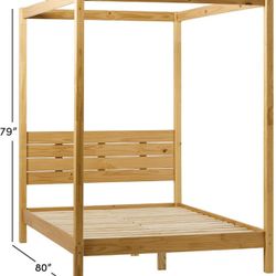 Bed Frame Walker Edison Isla Slatted Headboard Canopy Bedframe, Full, Natural Pine