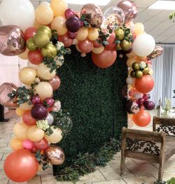 Hedge Wall Backdrop W Garland Balloons