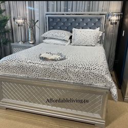 Queen Silver Velvet Bed Frame Brand New In The Box