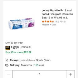 $65 EACH BAG (NEW) - UNFACED WALL INSULATION;  R-13, R-15, R-19
