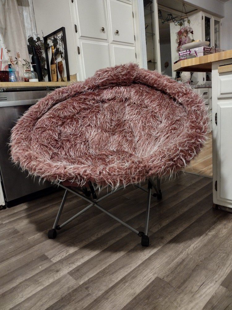 Huge 4 Foot Round Egg Chair/ Pink Faux Fur Lounge