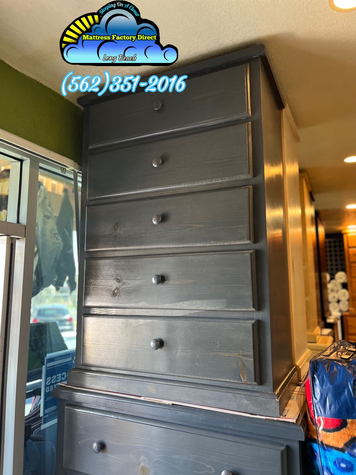 Tocador de madera maciza con 5 cajones (gris)