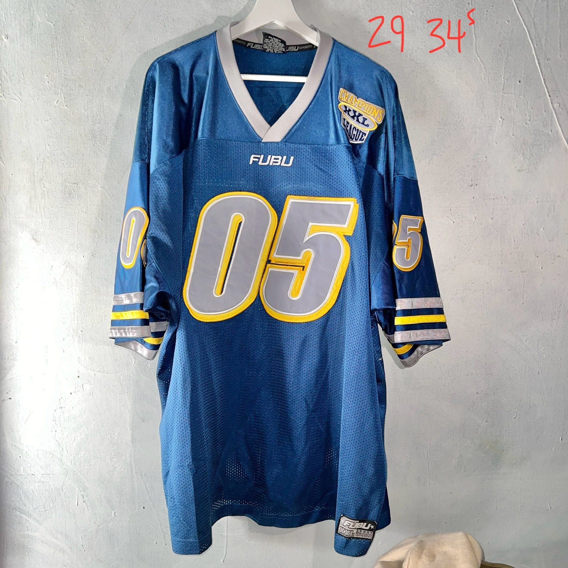 29 x 34.5 Vintage FUBU Football Jersey XXL Promo Blue Yellow for
