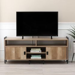 Farmhouse Storage TV Stand For TVs Up To 60-Inch - Light Oak Finish