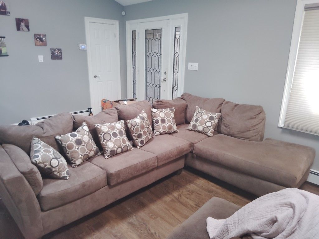 Microfiber Queen Sleeper Sofa With Memory Foam Mattress Sofa With Return Chaise Lounge And Large Ottoman 