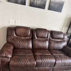 Leather Reclining Sofa and Loveseat Thumbnail