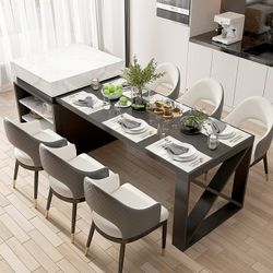 73"-93" Extendable White&Black Kitchen Island with Storage Kitchen Cabinet