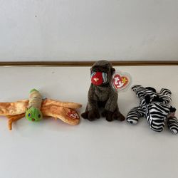 Set of 3 Ty Original Beanie Babies – Ziggy, Cheeks & Glow – Pre-Owned