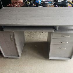 Desk with matching shelves. Gray. Excellent condition