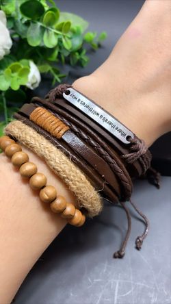 Adjustable Size up to 9.5inc Leather Bracelet (Set of 4), Where There is a Will/Way