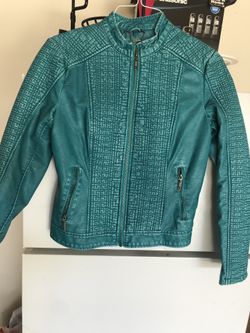 Turquoise leather like jacket