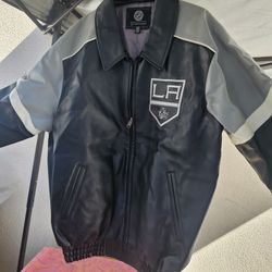 NHL Men's Black and Grey Leather Jacket
