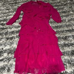 Vintage Cattiva New York pink flowy 3 tier maxi dress with sheer shawl