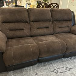 Brown Faux Suede Double Recliner Couch 