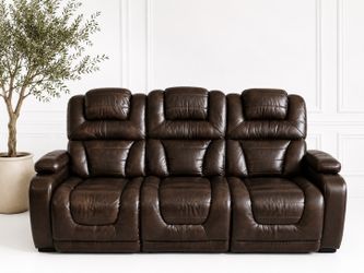 Electric Power Reclining Sofa – Brown Leather Match