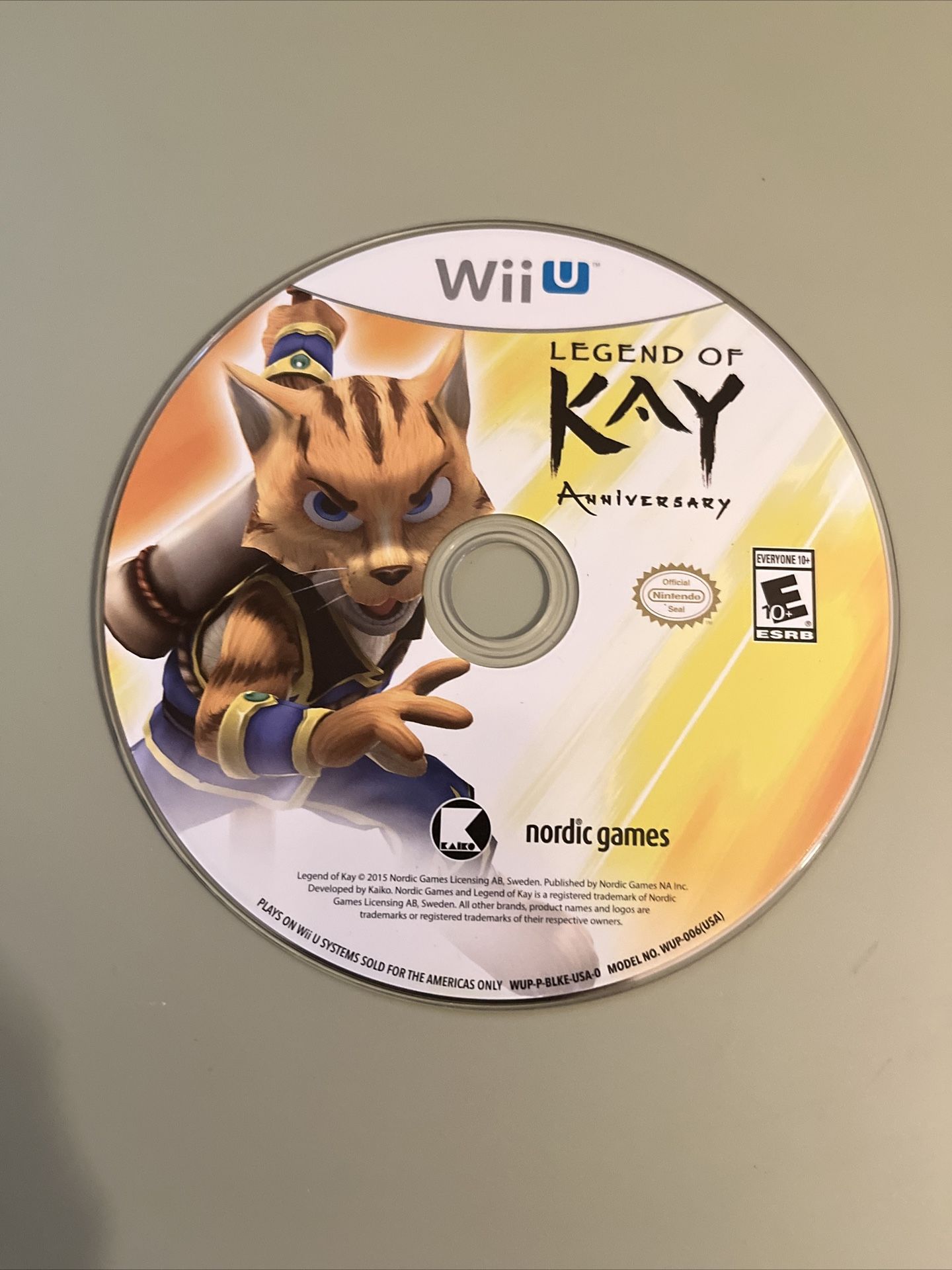 Legend of Kay Anniversary (Nintendo Wii U, 2015) Disc Only