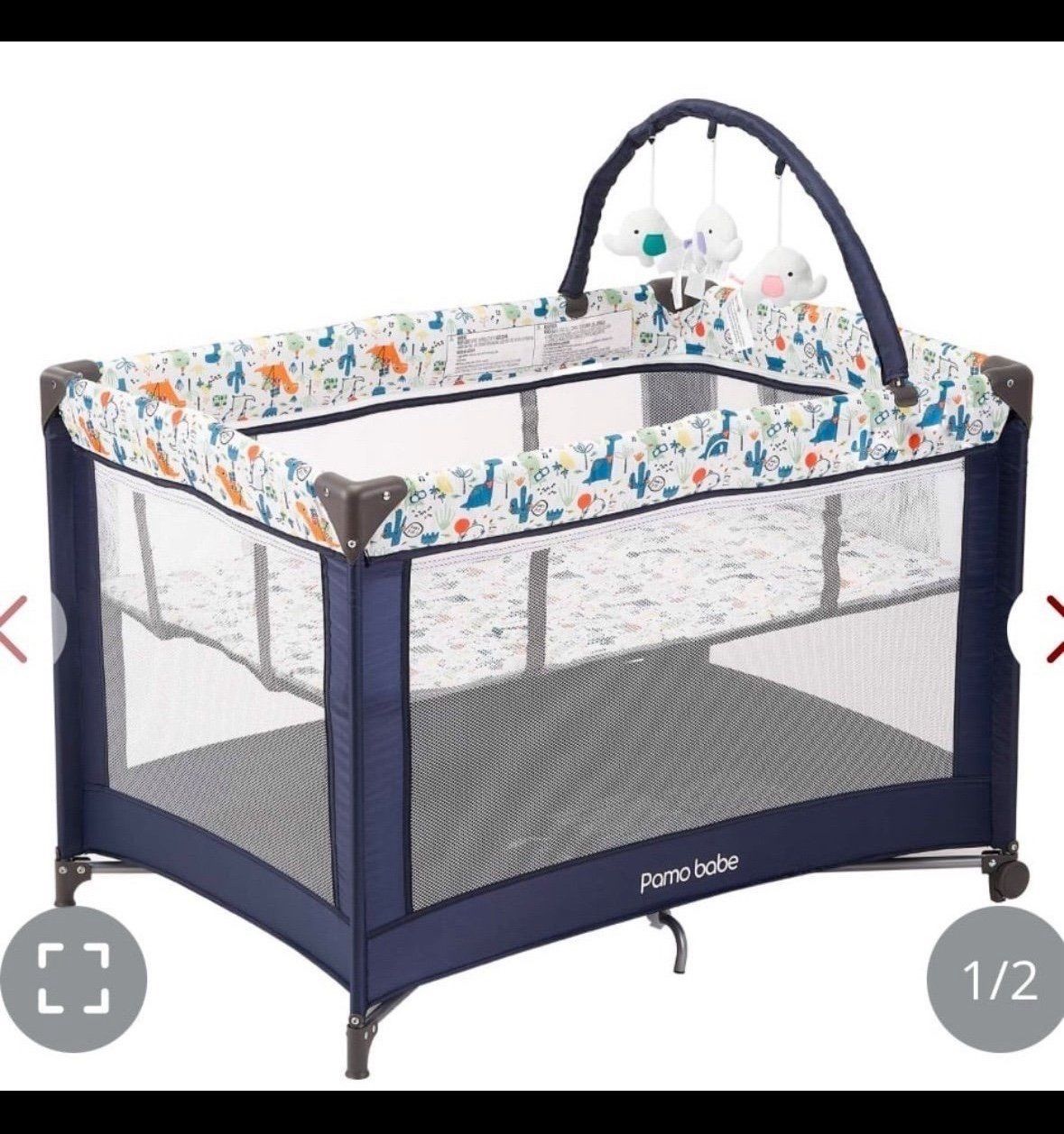 Pamo Babe Portable Playard,Sturdy Playard With Padded Mat And Toy Bar With Soft Toys (Blue) Open box item INVENTORY NUMBER: 10(contact info removed)