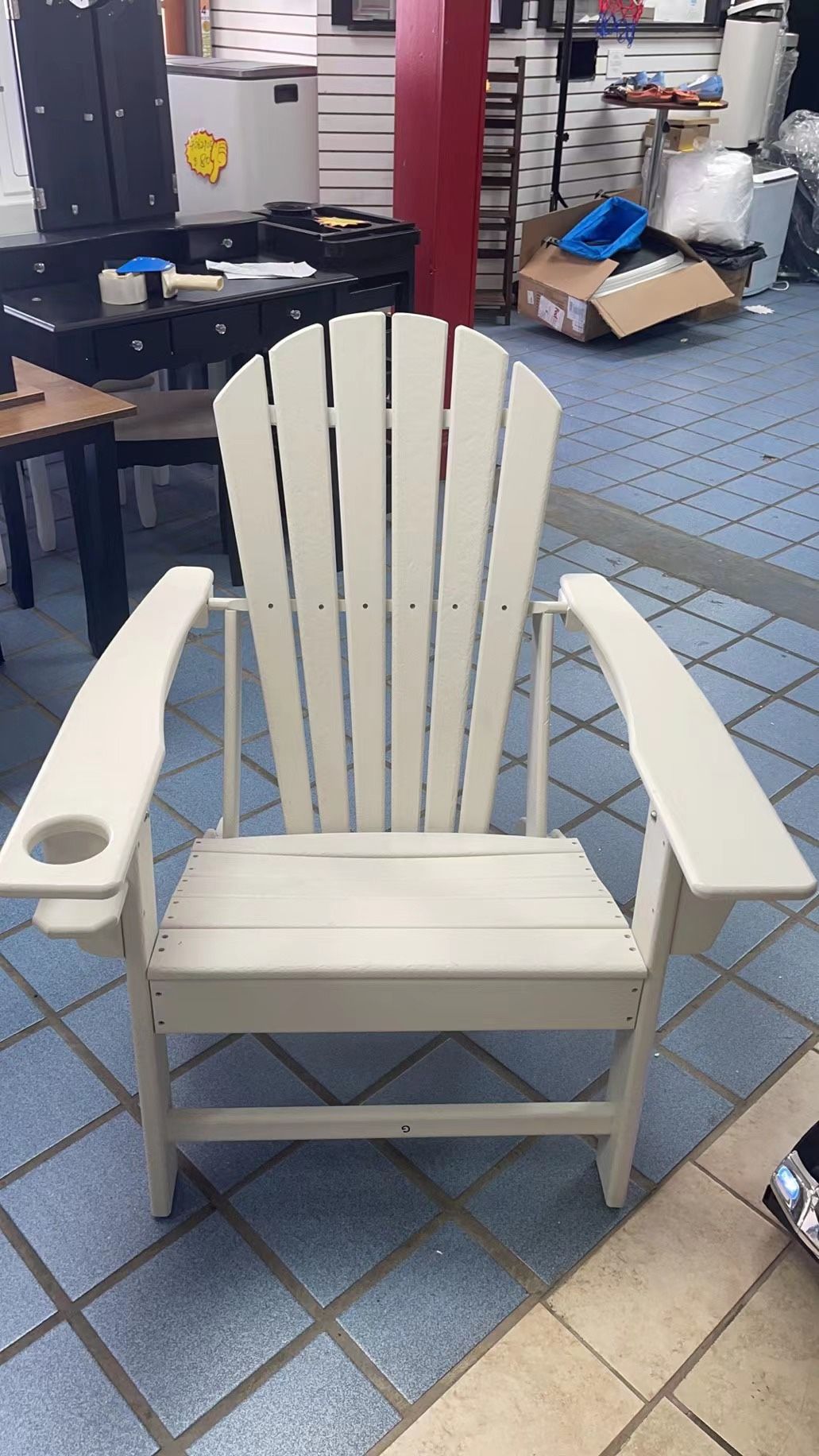 MO #071702 Adirondack Recycled Plastic Chair W/ Cup Holder Outdoor Patio Furniture Weather Resistant White
