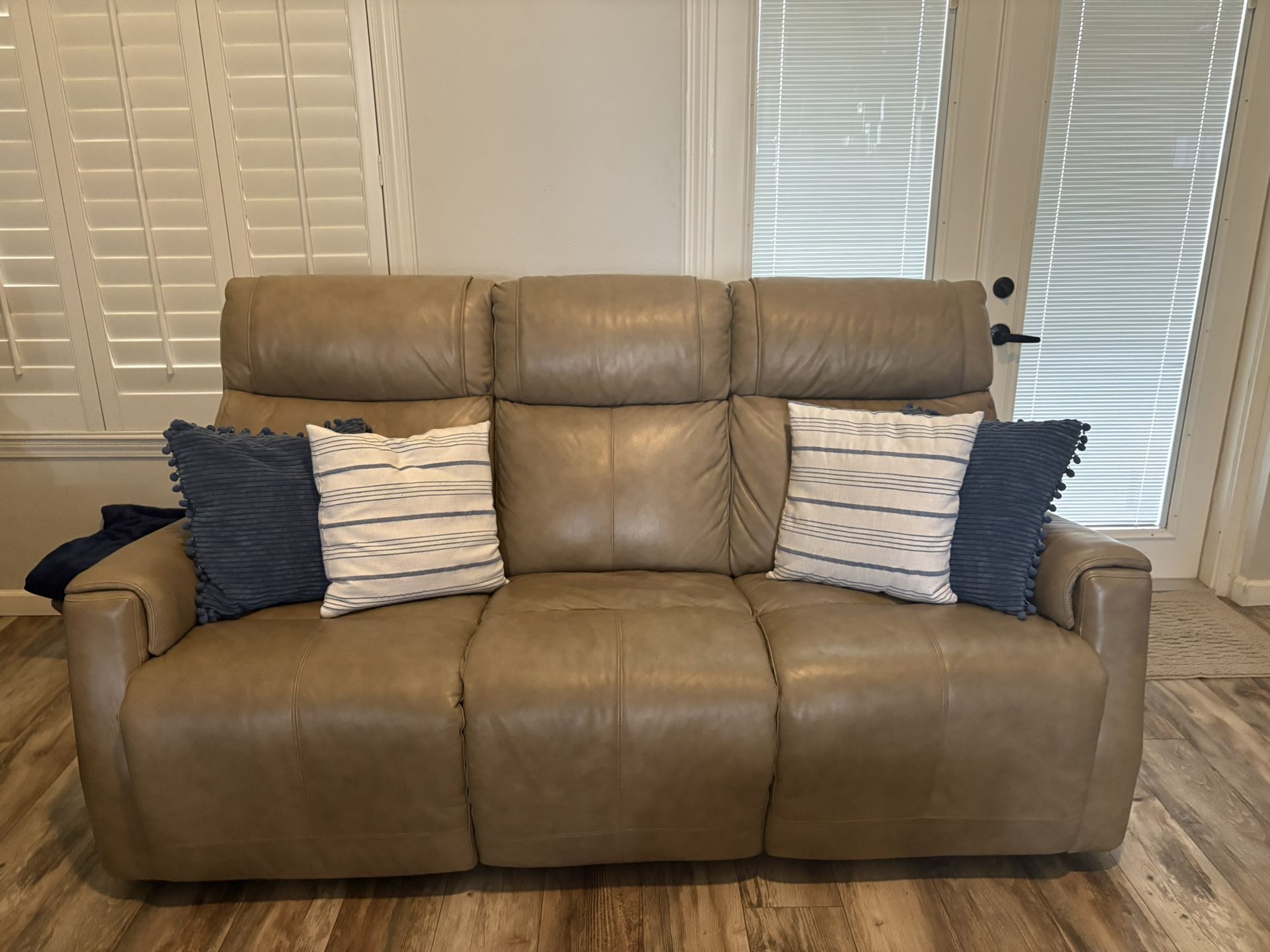 Tan Reclining Sofa With USB Chargers