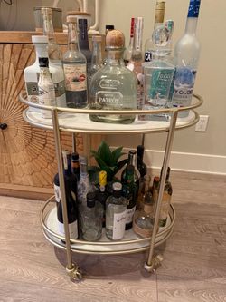 Gold Two-Tier Bar Cart with Marble Shelves