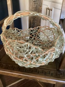 NEW Wood & plastic tubing woven basket 20”W x 14”T