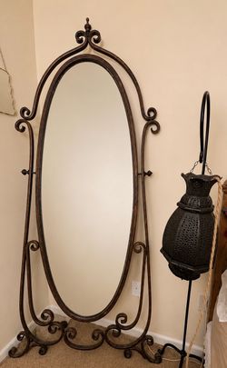83” Oversized Solid Wrought Iron Floor Mirror – Ornate Vintage Style