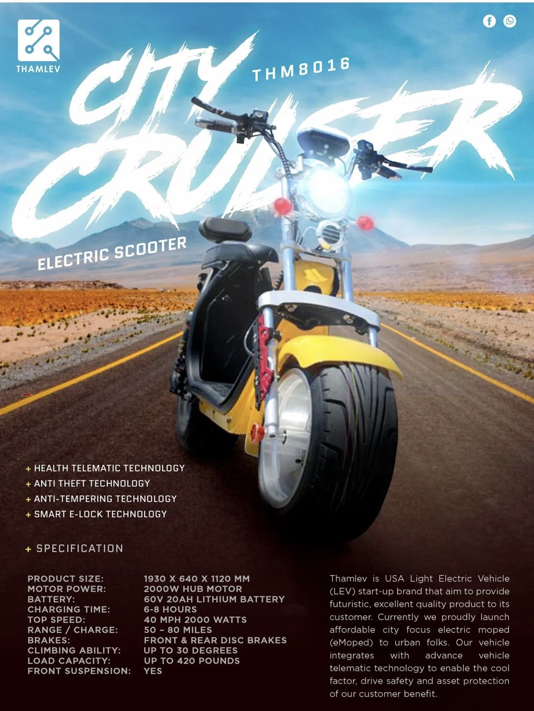 City Cruiser 2000 Watt Bike $1695