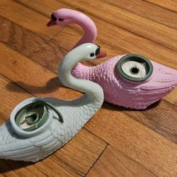 Vintage Pair Of Weighted Floating Swans Plastic
