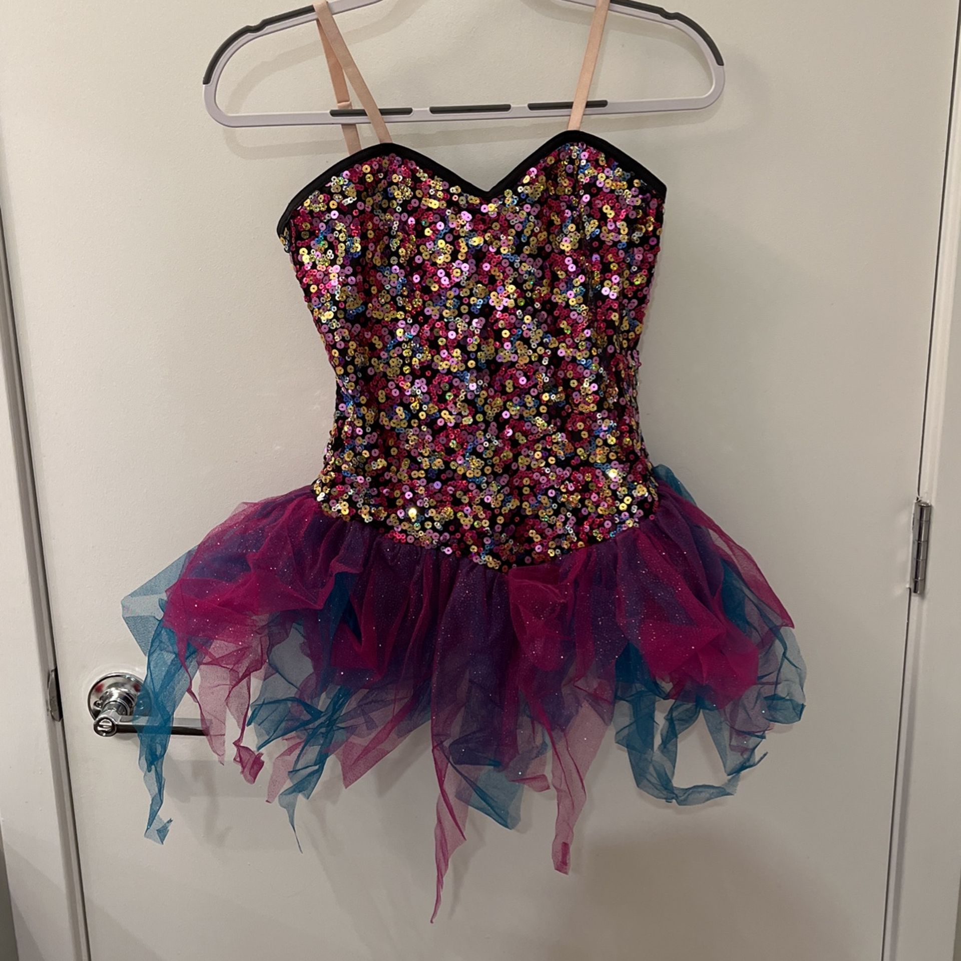 Dance Costume Sequin Dress with Glitter Tulle Skirt