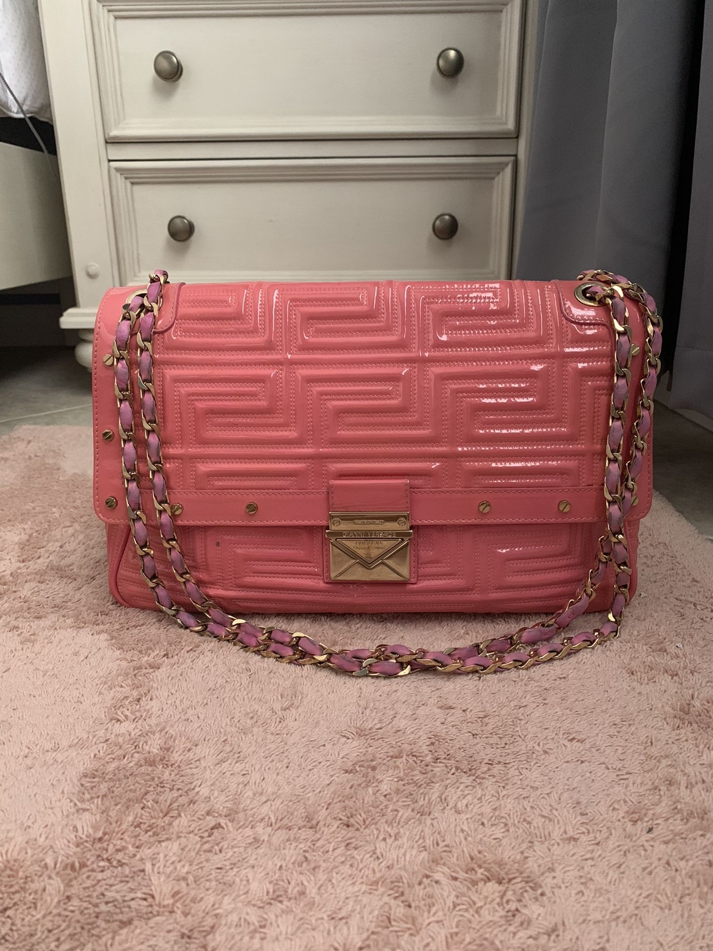 GIANNI VERSACE Couture Baby Pink Patent Chain Bag