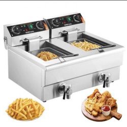 VEVOR Commercial Deep Fryer, Dual Tank 3000W Electric Countertop Fryer with Basket, 2 x 11.6Qt/11L Double Stainless Steel Oil Fryer with Oil Filtratio