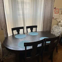 Dark Brown Wood Dining Room Table With Chairs  & Sideboard  