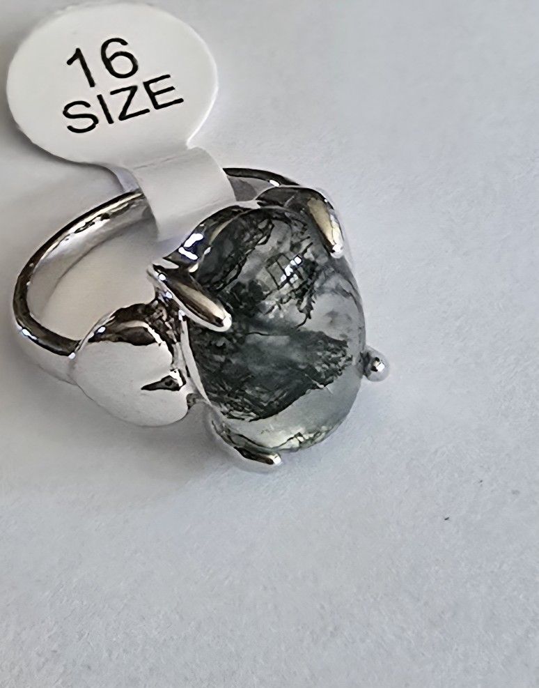 STAR GALAXY JASPER PRONG SET TITANIUM FOREVER QUALITY SILVER NEW SIZE 6 RING