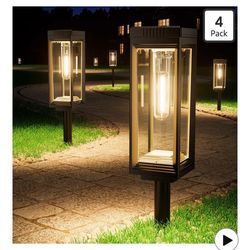 VICOUP Bright Tall Solar Pathway Lights Outdoor Waterproof, 4 Pack Solar Powered Garden Lights, Auto On/Off, Up to 15Hrs Outdoor Light for Path Yard W