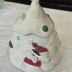 Lenox PEANUTS SNOOPY CHARLIE BROWN CHRISTMAS TREE CANDY JAR 2004. 8” Tall