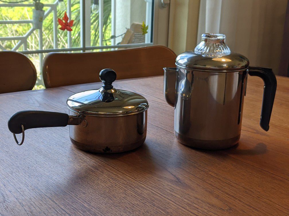 Mid Century Revere Ware Coffee Percolator and Saucepan/Pot Made in USA