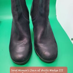 Sorel Women's Joan of Arctic Wedge III Chelsea Boot — Waterproof Leather Wedge Boots size us 7.5  color black hs 90s