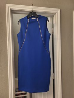 SZ 12 Calvin Klein Blue Sleeveless Sheath Dress