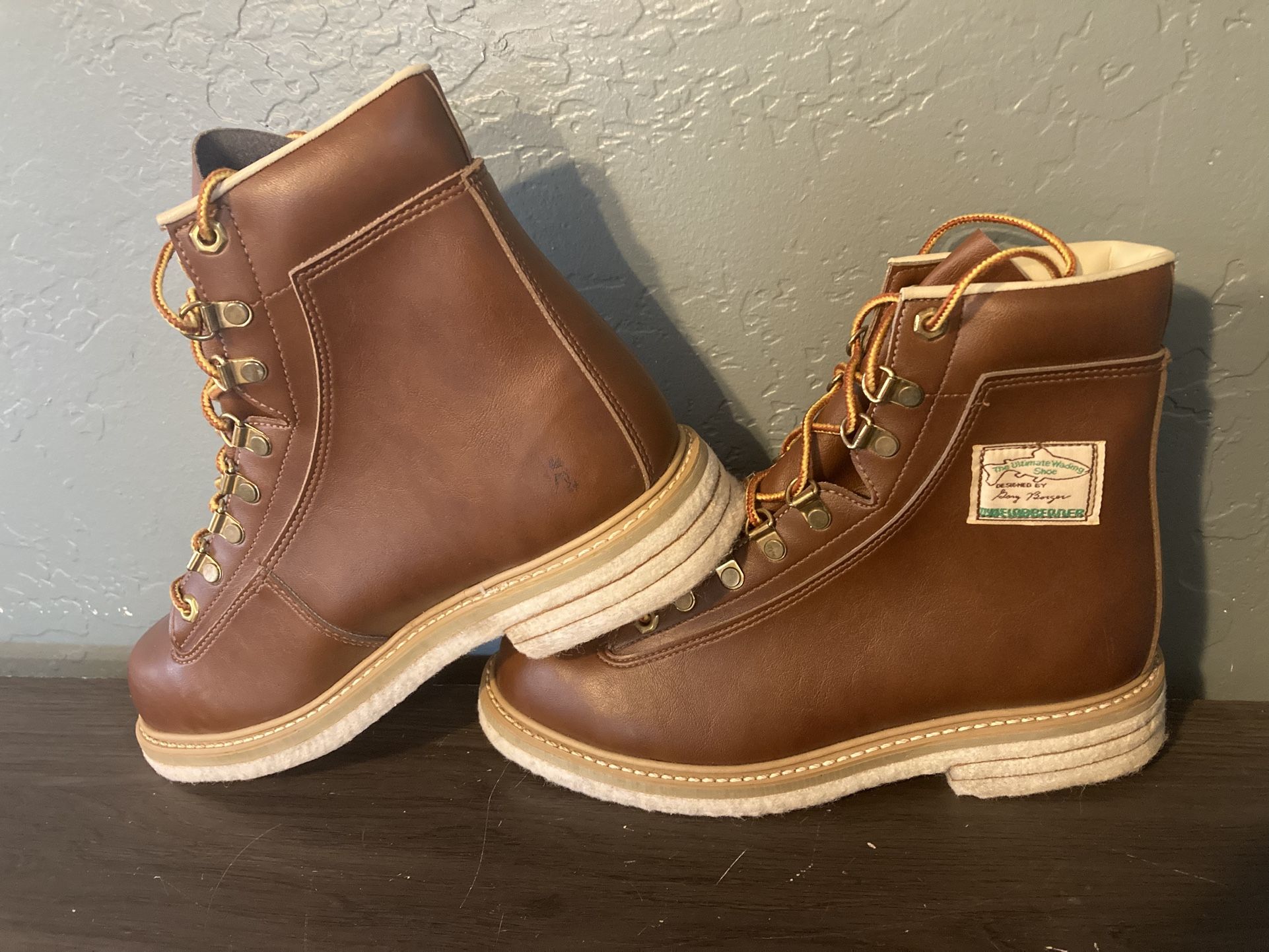 WEINBRENNER” Gary Borger Design Leather Wader Wading Fishing Boots. Size 8., image size:1922x1442