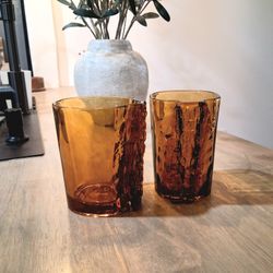 Vintage Glass Climber Grip Cups - Set Of 2