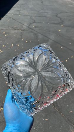 ABP American Brilliant Square Clear Cut Glass Sawtooth Rim & Stars Loops 8” Vntg
