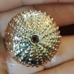 Gold Tone Sea Urchin Ring Ruby Gemstone 